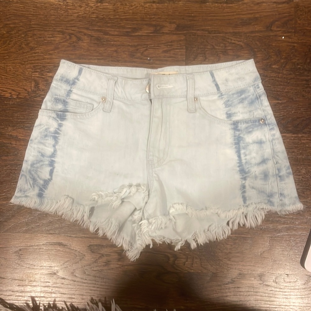 L.T.J XS jean shorts with tie dye washed sides- light blue w darker blue sides